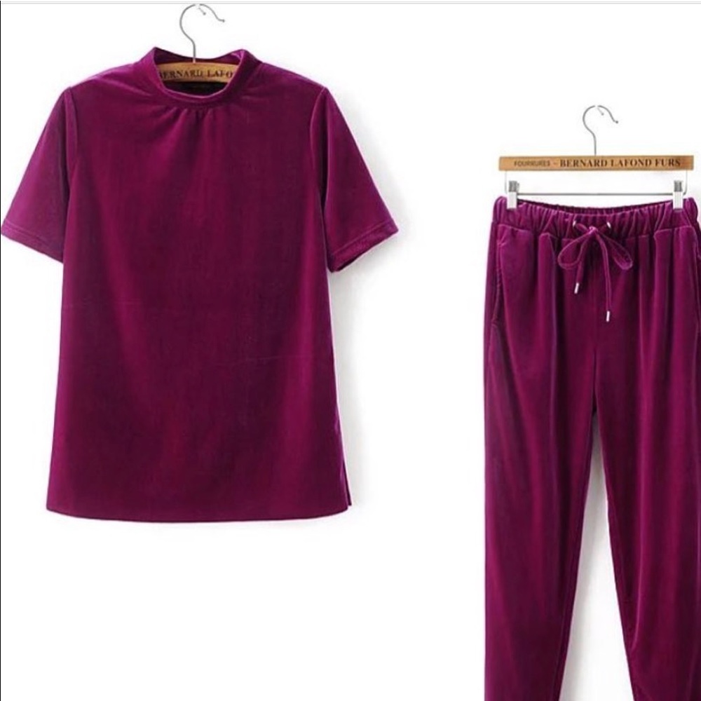 Fushia velvet sweat suit